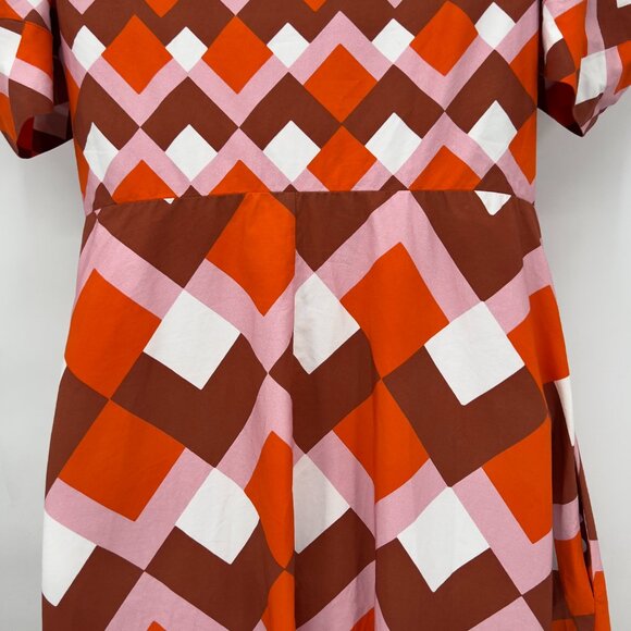 Silvia Tcherassi Roopal Geometric Rouge Puff Sleeve Midi Designer Dress Size S - Picture 6 of 12
